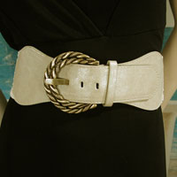 Wide Elastic and Faux Leather Belt With Gold Metal Buckle