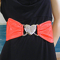 Wide Elastic Belt with Metal and Rhinestone Clasp