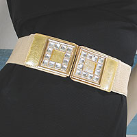 Wide Belt with Gold Clasp and Large Rhinestones