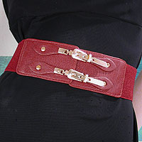 Wide Elastic Belt with Double Gold Buckles