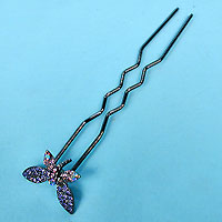 Long Hairpin with Crystal Rhinestone Butterfly