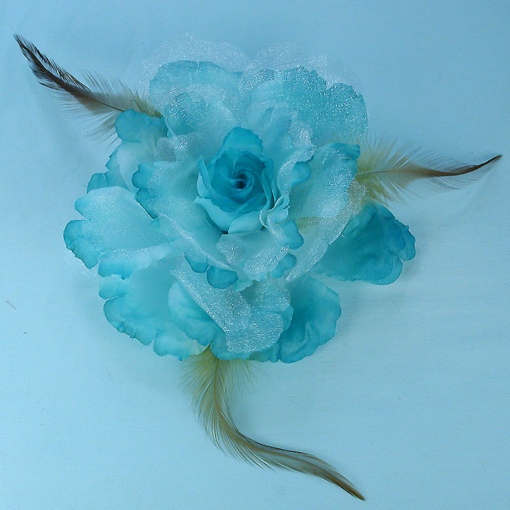 Sparkling Hair Flower Clip with Feathers, a fashion accessorie - Evening Elegance