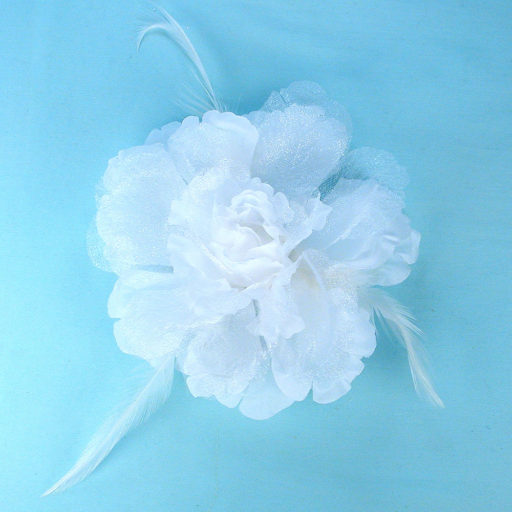 Sparkling Hair Flower Clip with Feathers, a fashion accessorie - Evening Elegance