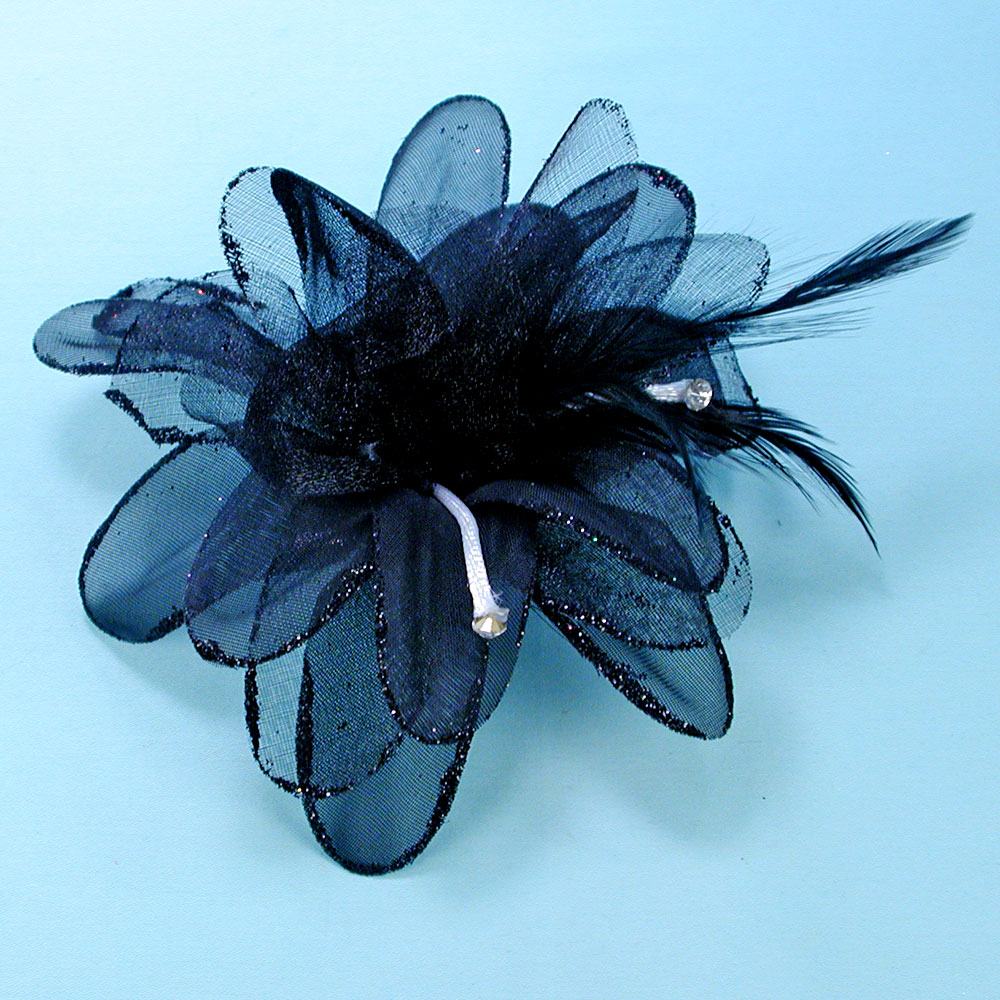 Chiffon, Net, Feather and Glitter Hair Clip, a fashion accessorie - Evening Elegance