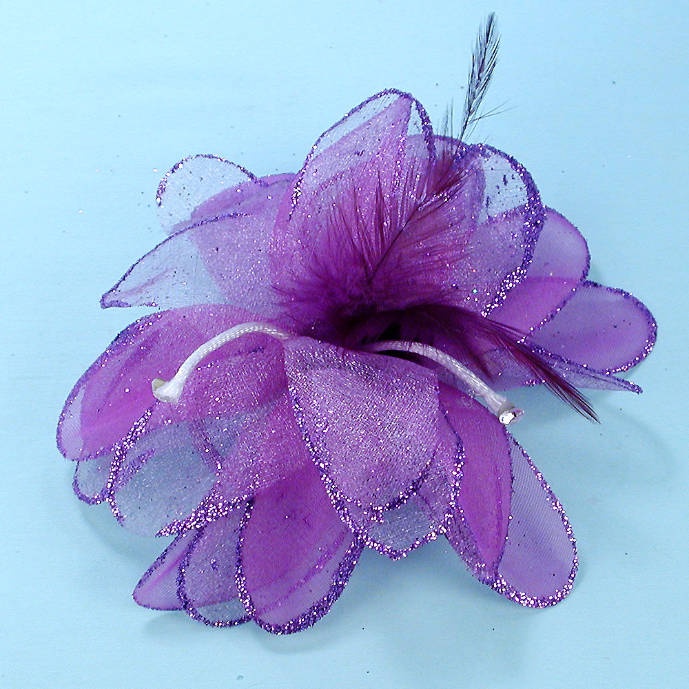 Chiffon, Net, Feather and Glitter Hair Clip, a fashion accessorie - Evening Elegance