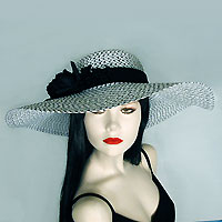 Wide Brim Sun Hat with Black Flower Decoration