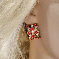 Red and Gold Semi Hoop Clip Earrings