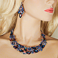Large Crystal Rhinestone Statement Bib Choker Necklace Earrings Set - J553