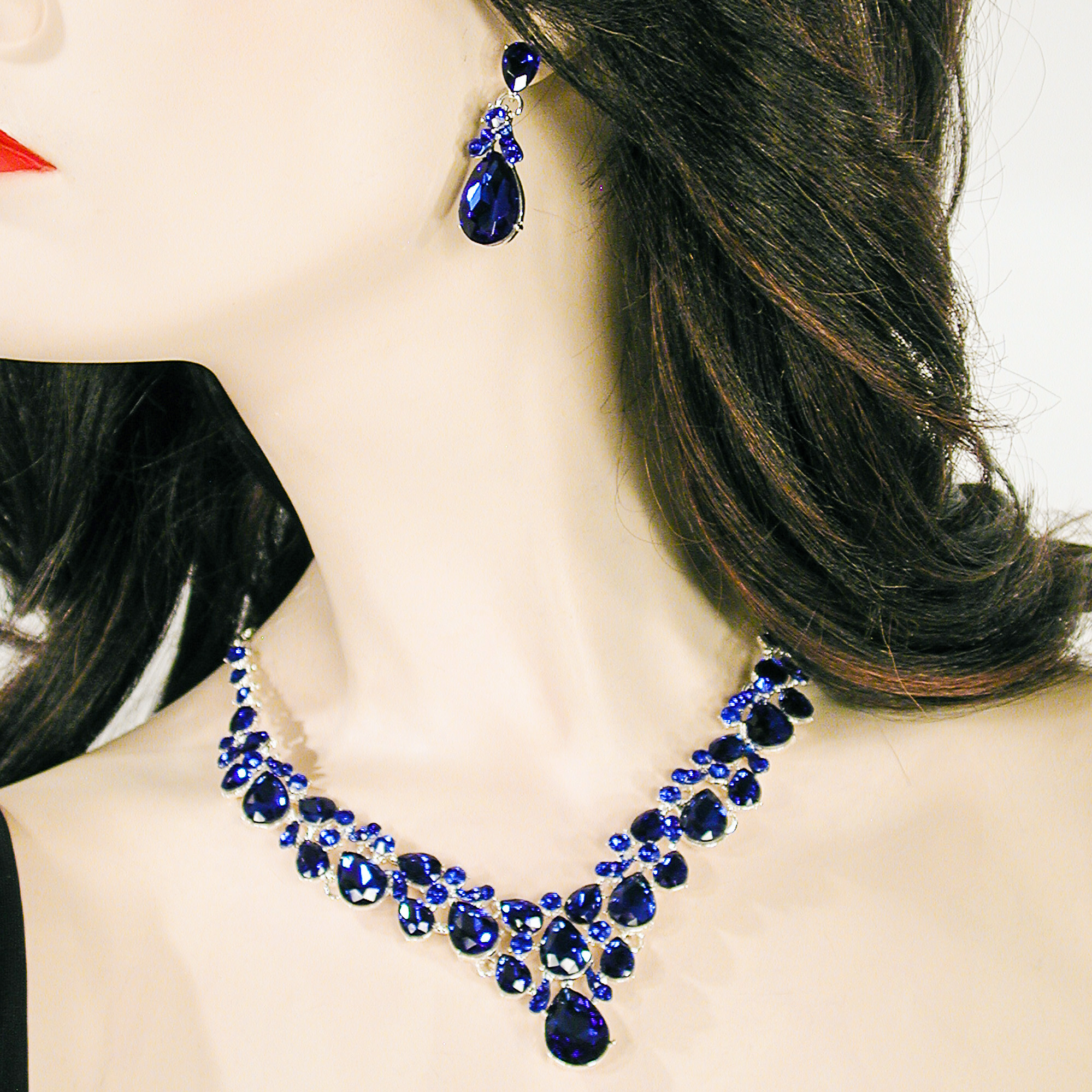 Crystal Rhinestone Teardrop Necklace and Earrings Set, a fashion accessorie - Evening Elegance