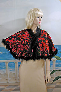 Velvet Capelet with Marabou Feather Trim