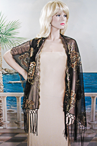 Sheer sequined Embroidered Oblong Shawl Wrap