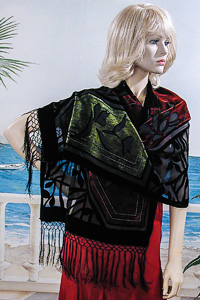 Burnout Velvet Shawl with Flower and Leaf Panes
