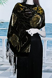 Large Velvet Shawl in Brown Tones with Abstract Design