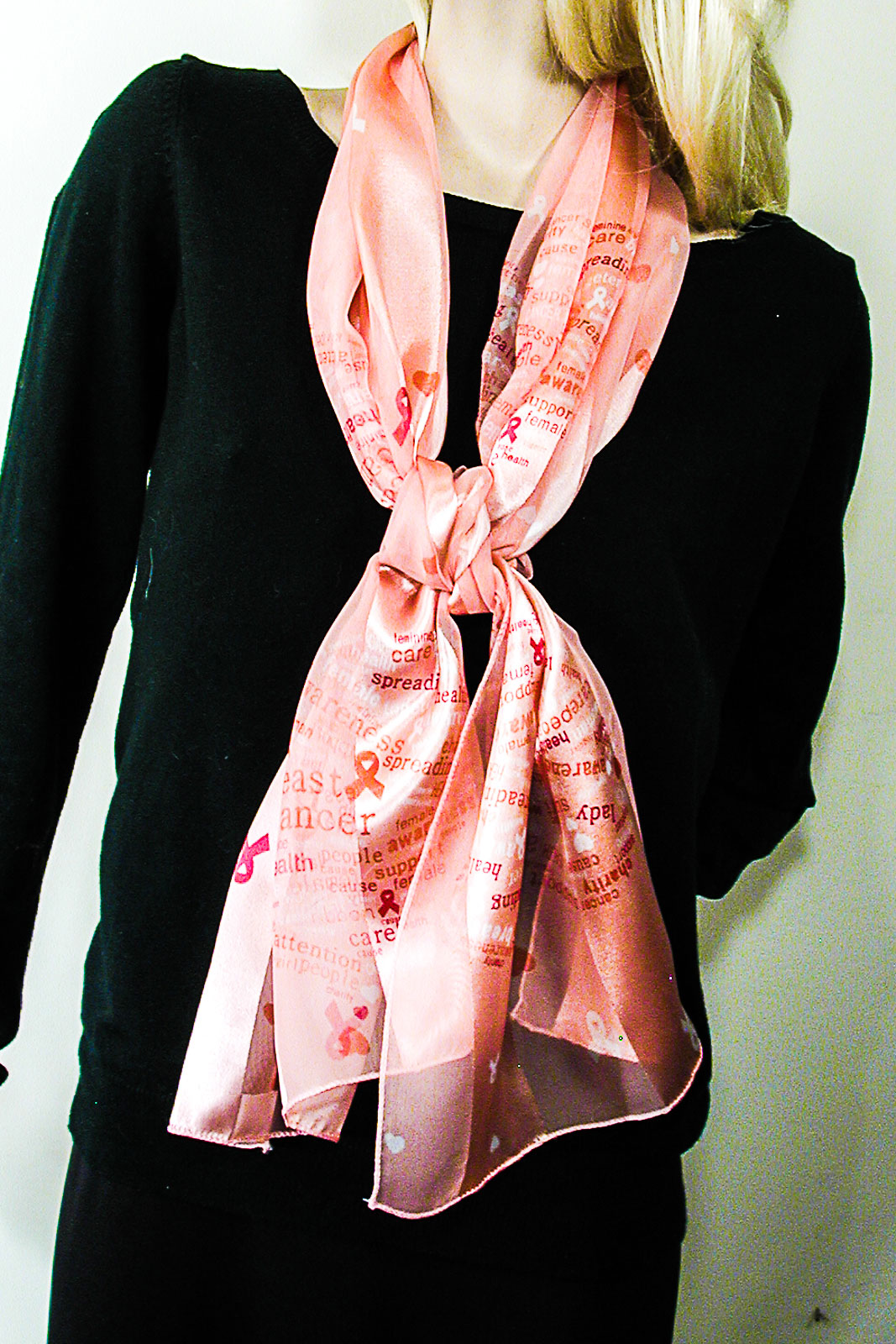 Long Silky Breast Cancer Awareness  Hearts Print Scarf Wrap Chifforn Satin Silk Feel 
