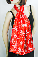 Red Long Silky Scarf with White Christmas Design
