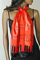 Red Music Notes and Piano Keys Long Silky Scarf