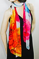 Long Soft Chiffon Scarf with Large Vibrant Flower Print