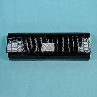 Long Faux Croc Clutch Evening Bag with Rhinestone Ornament