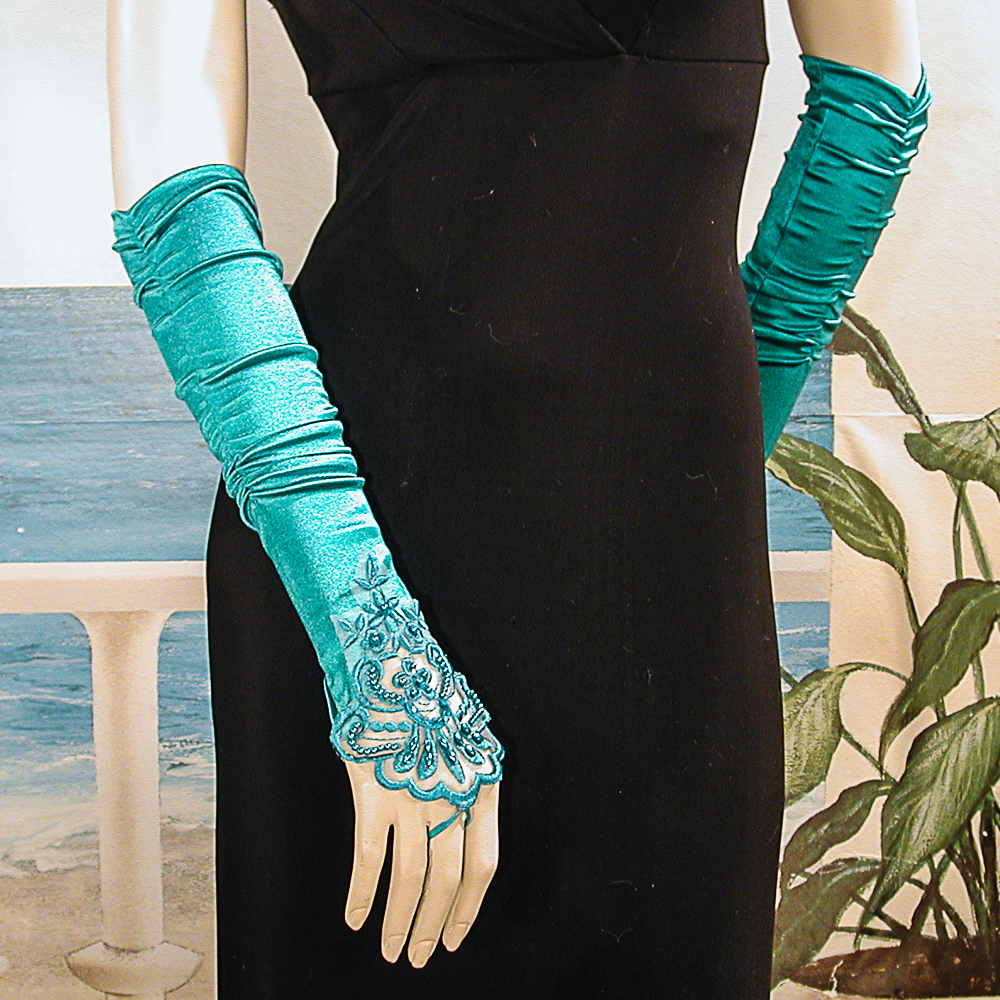 Embroidered Satin Fingerless Gloves, a fashion accessorie - Evening Elegance