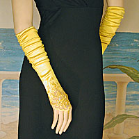 Embroidered Satin Fingerless Gloves