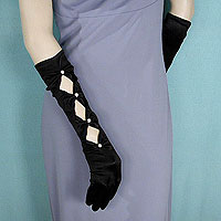 Long satin open gloves with pearls
