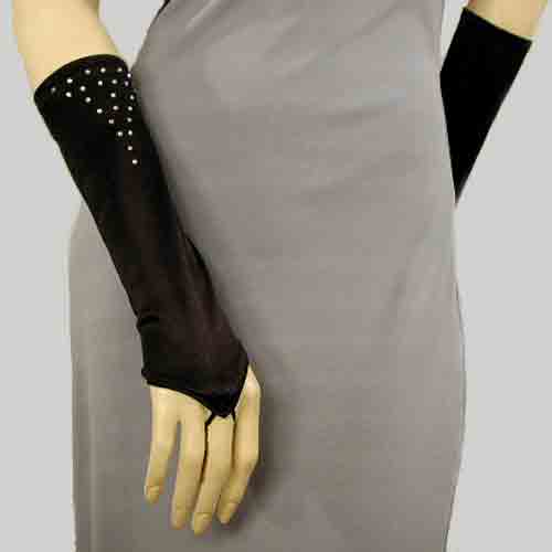 Satin Stretch Fingerless Rhinestone Gloves, a fashion accessorie - Evening Elegance