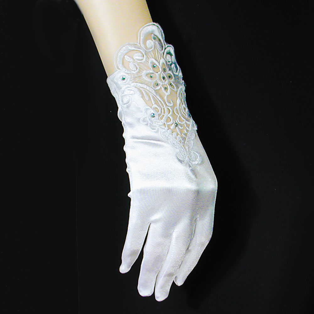 Rhinestone Openwork Embroidery Applique Lace Wrist Glove