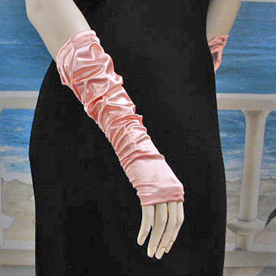 Fingerless Shirred Satin Gloves, a fashion accessorie - Evening Elegance