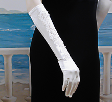 Satin Fingerless Embroidered Beaded Gloves