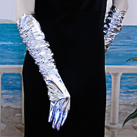 Shirred Elbow Length Metallic Gloves
