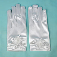Satin Wrist Gloves with Decoration for Children Ages 7-14