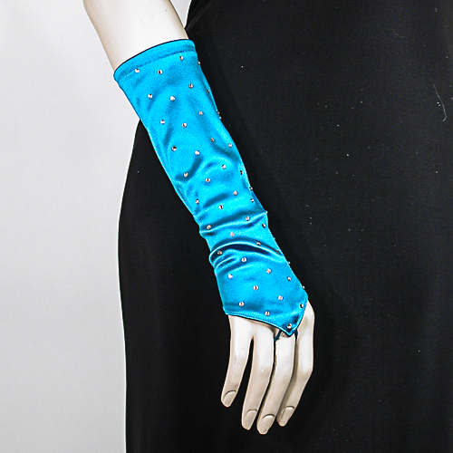 Rhinestone Studded Long Fingerless Satin Stretch Gloves