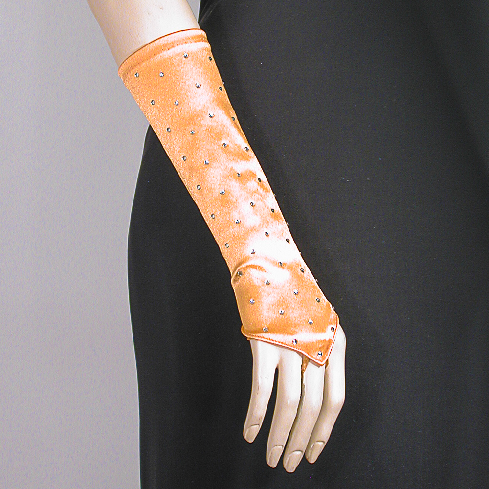 Rhinestone Studded Long Fingerless Satin Stretch Gloves, a fashion accessorie - Evening Elegance