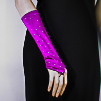 Rhinestone Studded Long Fingerless Satin Stretch Gloves