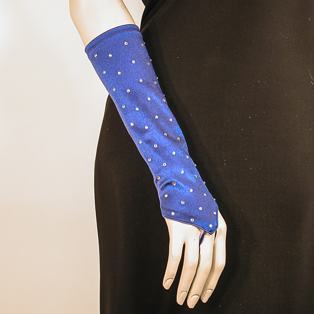 Rhinestone Studded Long Fingerless Satin Stretch Gloves, a fashion accessorie - Evening Elegance