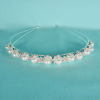 Pearl and Crystal Rhinestone Headbad on Silver Wires