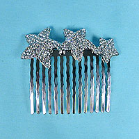 Silver Comb with Large Rhinestone Stars