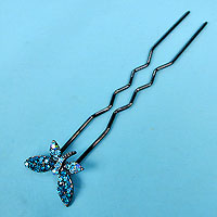 Long Hairpin with Crystal Rhinestone Butterfly