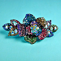 Multicolored Rhinestone Flower Barrette