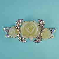 Large Barrette with Ceramic Flowers and Rhinestones