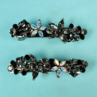 Two Stars and Flowers Rhinestone Barrette