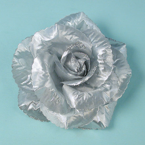 Silver Rose Flower Hair Clip and Ponytail Hoder with Glitter, a fashion accessorie - Evening Elegance