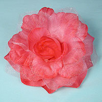 Fabric and Sparkle Gauze Flower Hair Clips