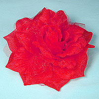 Fabric and Sparkle Gauze Flower Hair Clips