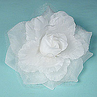 Fabric and Sparkle Gauze Flower Hair Clips