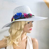 Ice Blue Hat with Multicolored Flowers