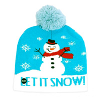 Snowman with Blue Background Lighted Beanie