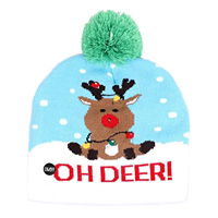 Blue Oh Deer Reindeer Hat with Christmas Lights