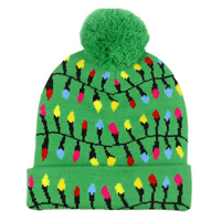 Green Beanie with strings of Christmas Tree Lights