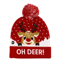 Wine Oh Deer Hat with Deer Peeking Over Cuff